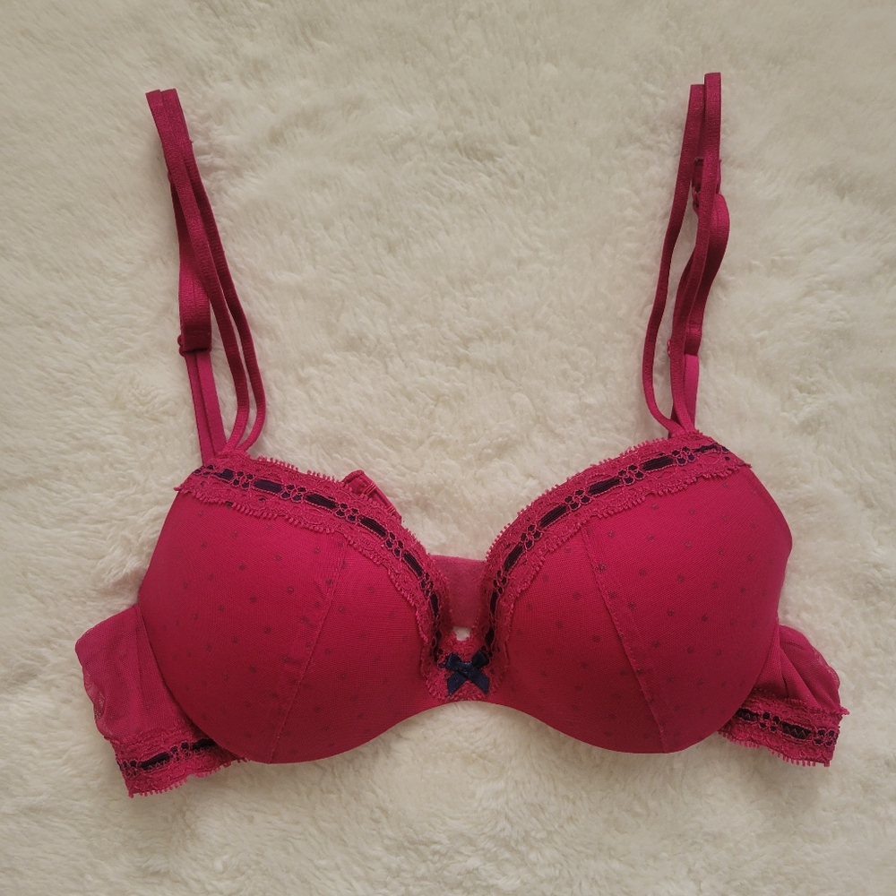 Aerie Pink Lace Polka Dots Pushup Bra 32A